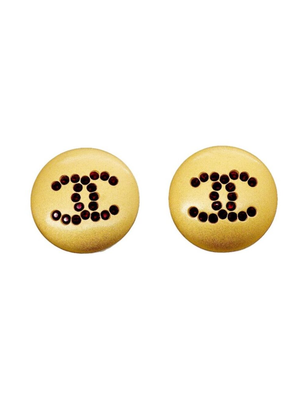 Chanel Earrings CC Logo Round Circle Gold Plated Color Stone